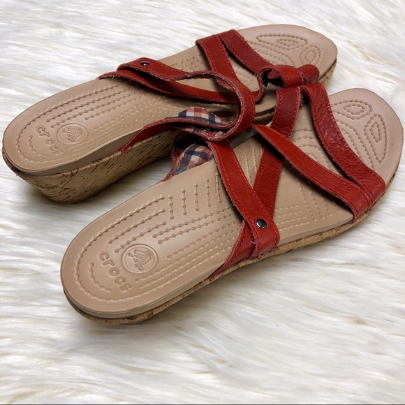 Crocs | Leather and Cork Wedge Sandals - Picture 3 of 7